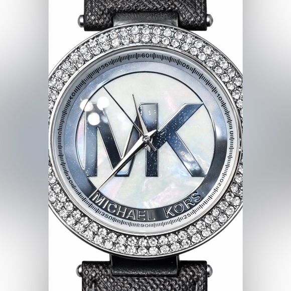 Michael Kors Crystal Logo Watch • MK Leather Strap • Needs Battery - Picture 3 of 8
